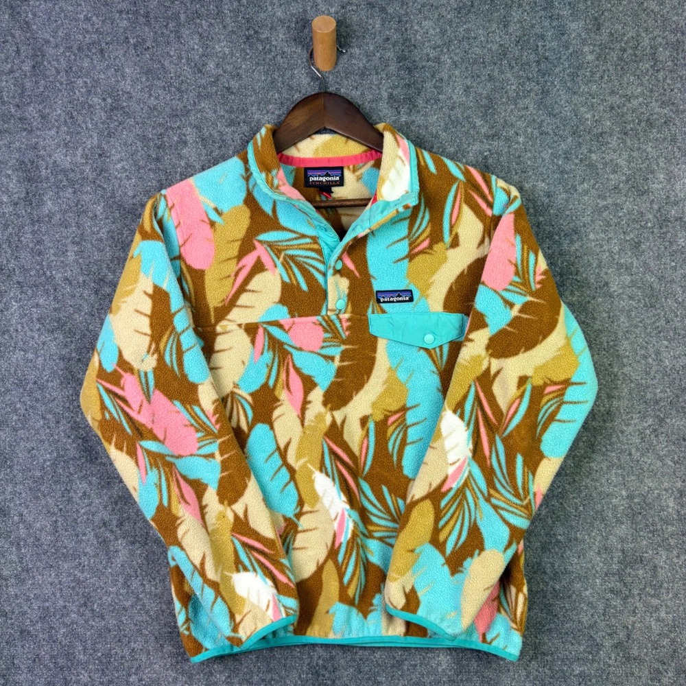 Patagonia Synchilla Fleece Pullover Womens M Blue Tropical Palm Leaf 25455 FBRB